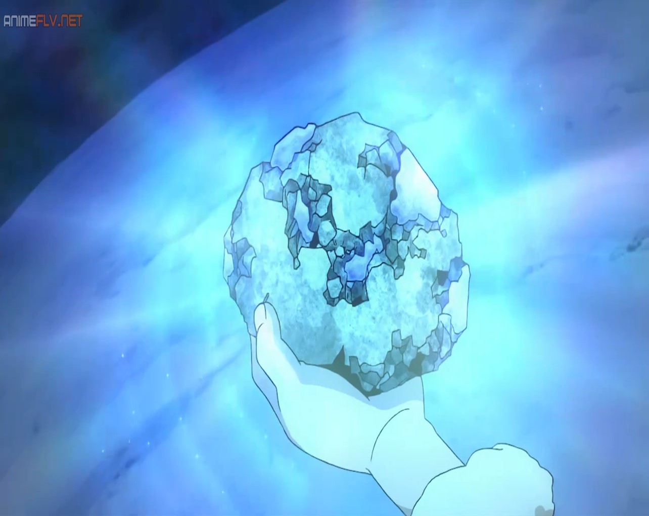 Imagen de una serie de animación japonesa con un mineral brillante
