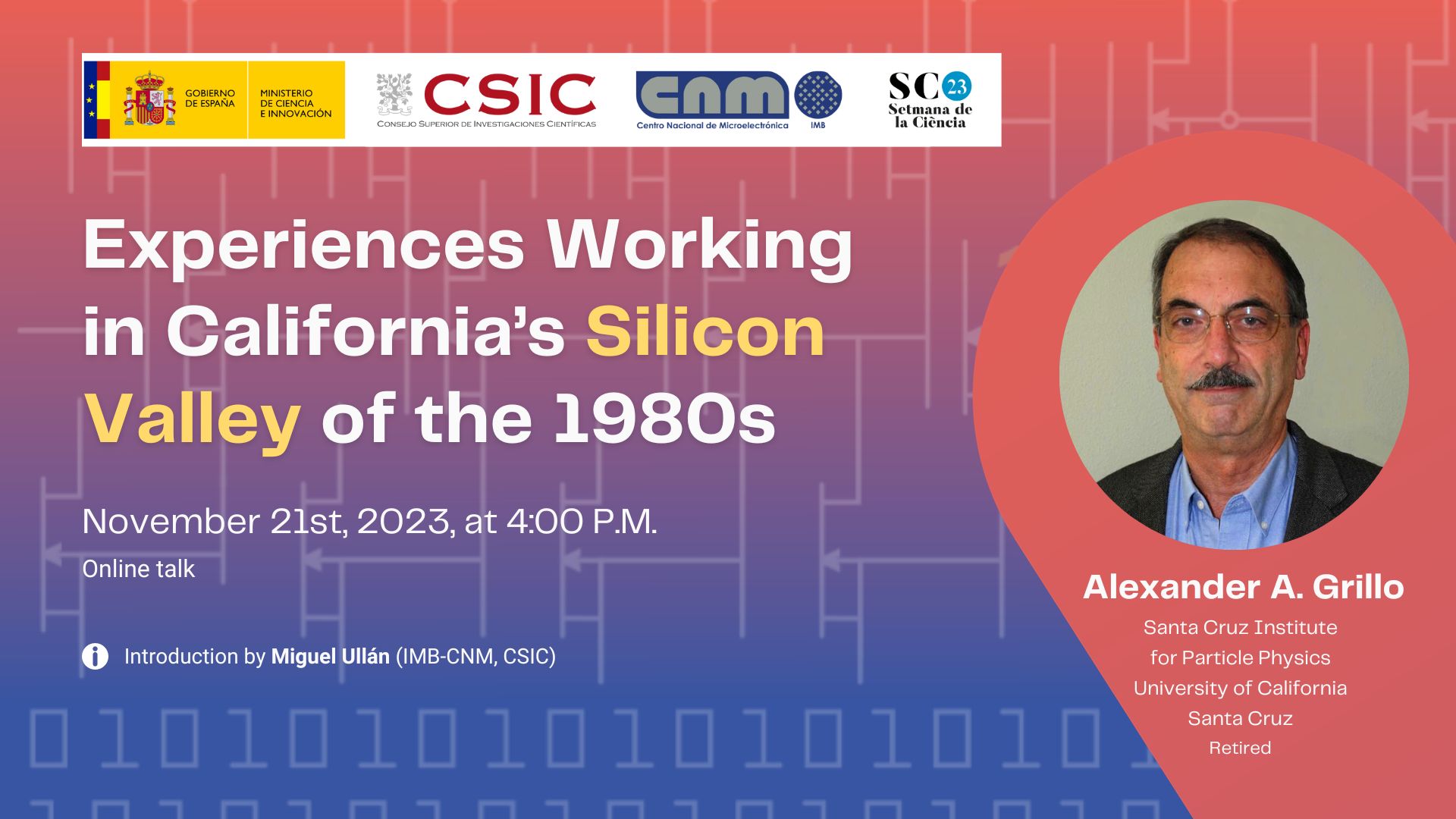 Cartel de la charla online Experiences Working in California’s Silicon Valley of the 1980s