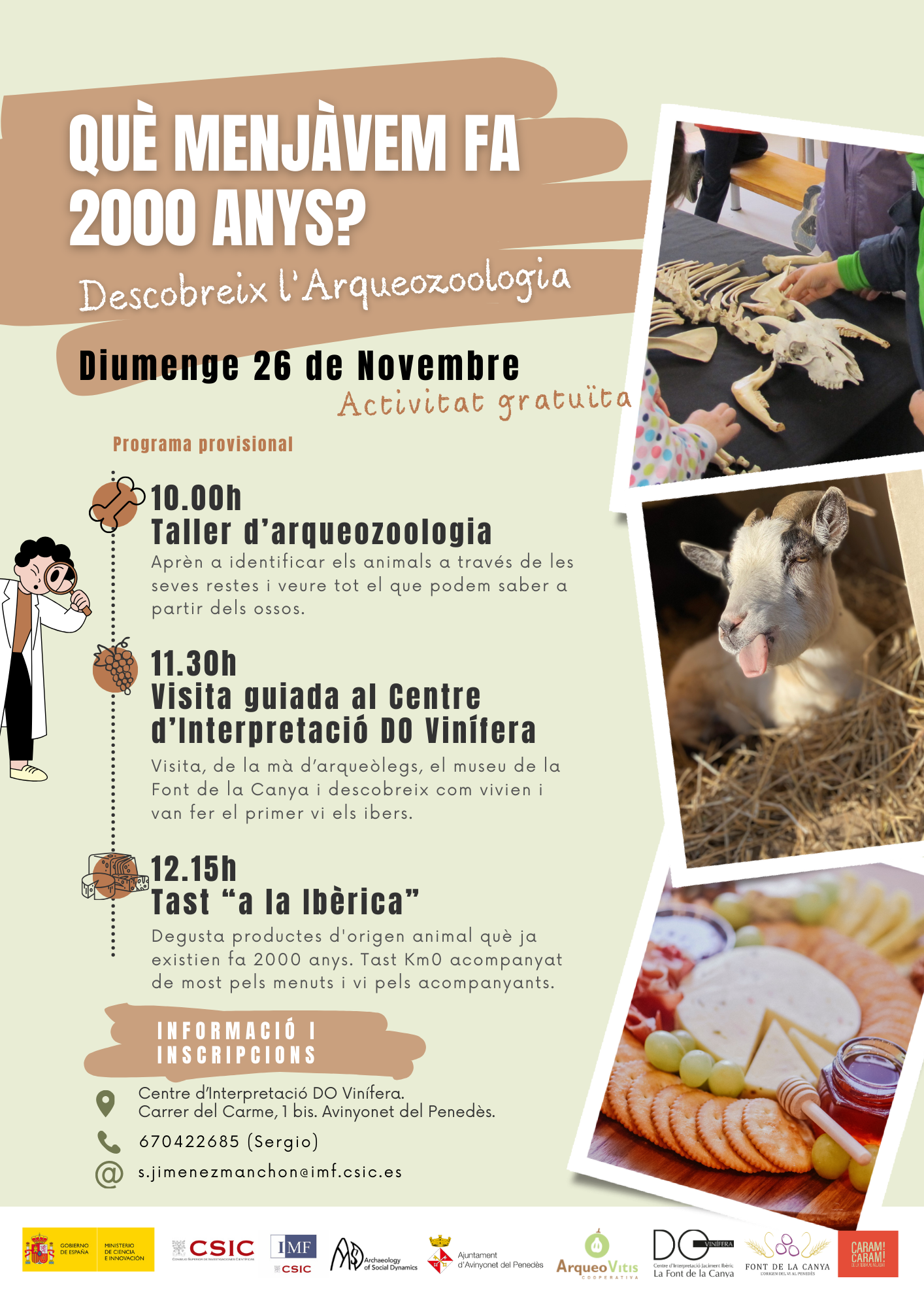 Cartel taller "Què menjàvem fa 2000 anys? Descobreix l'Arqueozoologia"